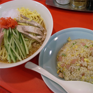 冷やし中華＋半ラーメン＠いつもの定食屋